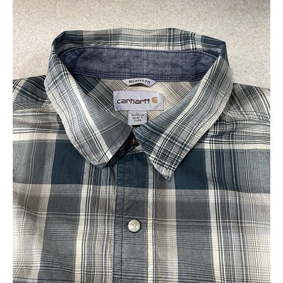 Carhartt Women’s Sz Large Pearl Snap Button Down Long Sleeve Shirt Plaid Relaxed - Picture 9 of 12